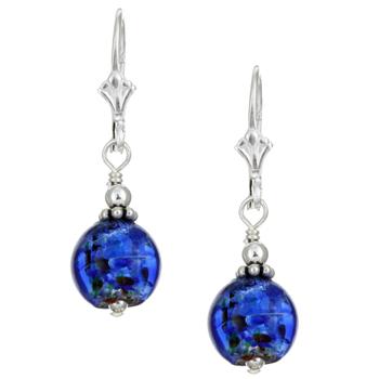 Sterling Silver Cobalt Blue Art Glass Earrings