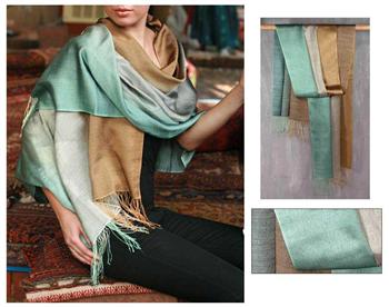 Silk and Wool Shimmering Earth Shawl (India)